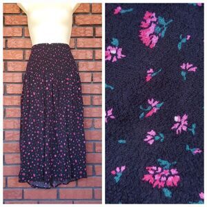 The Nines HATCH Smocked Midi Skirt XL Maternity Black Pink Floral Dark Cottage